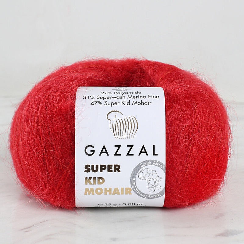 Gazzal Super Kid Mohair 25 Gr Knitting Yarn, Red – 64416