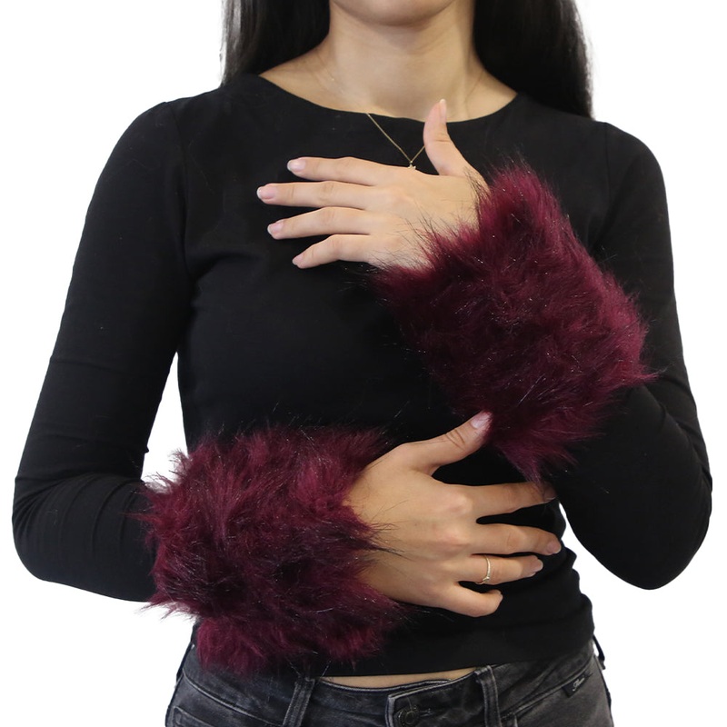 Yarnart Cuffs – Faux Fur Cuffs Burgundy – F505