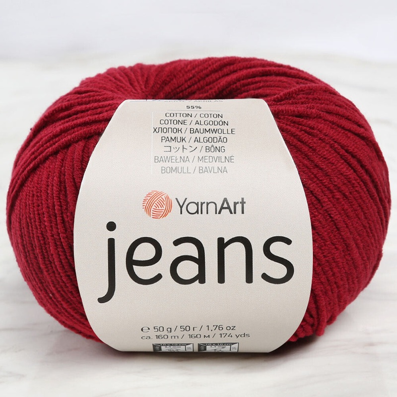 YarnArt Jeans Knitting Yarn, Claret Red – 66