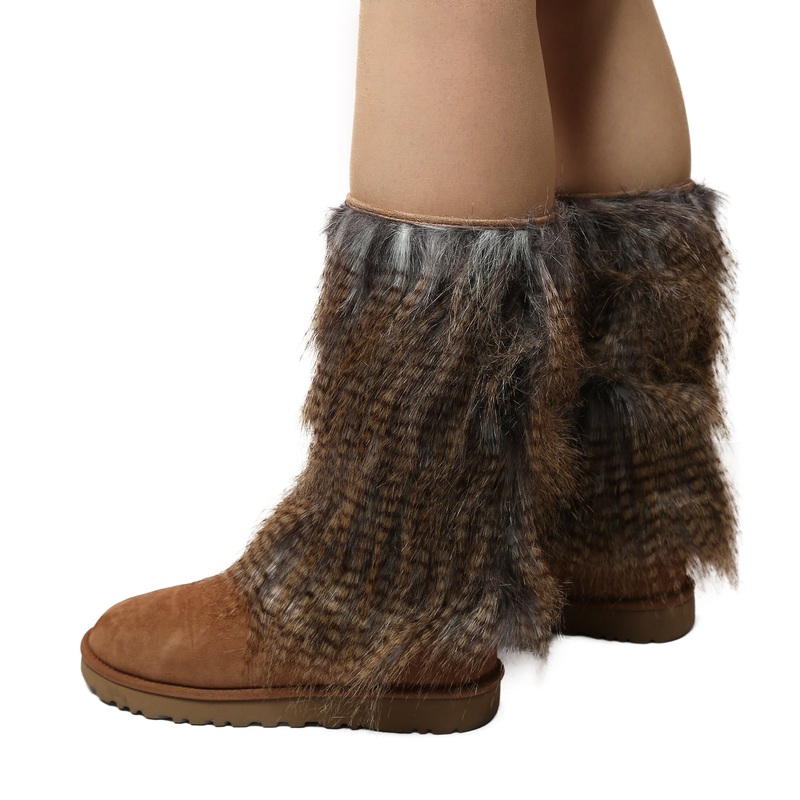 Yarnart Leg Warmer Faux Fur Leggings Beige – F506