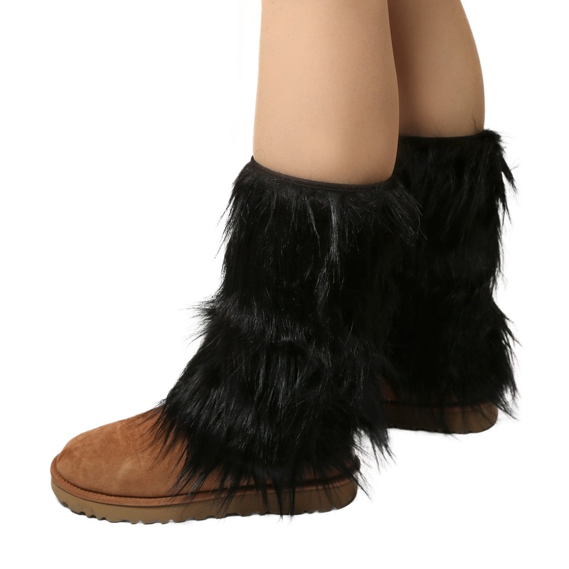 Yarnart Leg Warmer Faux Fur Leggings Black – F506
