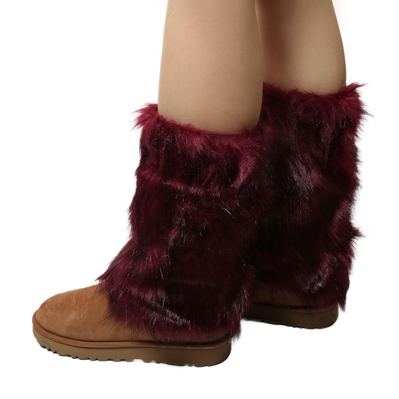 Yarnart Leg Warmer Faux Fur Leggings Burgundy – F506