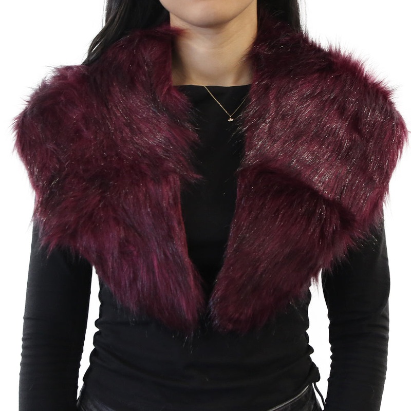 Yarnart Shawl – Faux Fur Collar Burgundy – F501