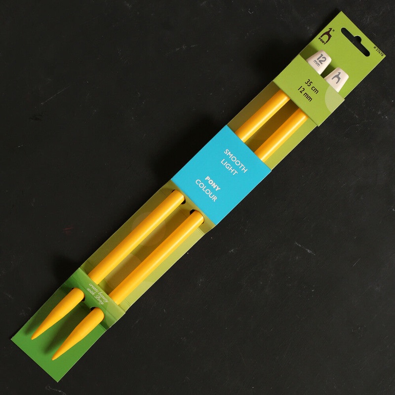 Pony Colour 12 mm 35 cm Plastic Knitting Needle, Yellow – 57670