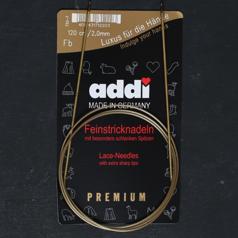 Addi 2 mm 120 cm Plated Bass Tips Lace Circular Needles – 755-7