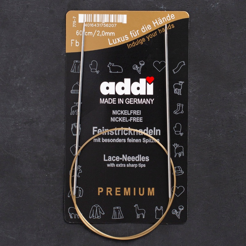 Addi 2mm 60cm Lace Plated Brass Lace Needle Tips – 775-7