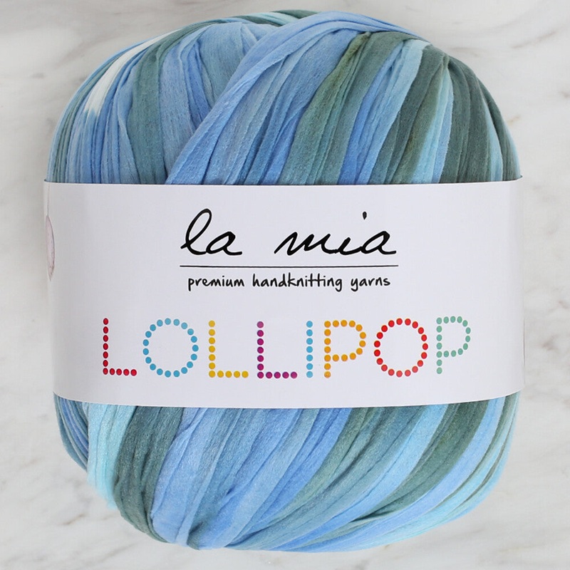 La Mia Lollipop Variegated Tape Yarn, Blue – LL005