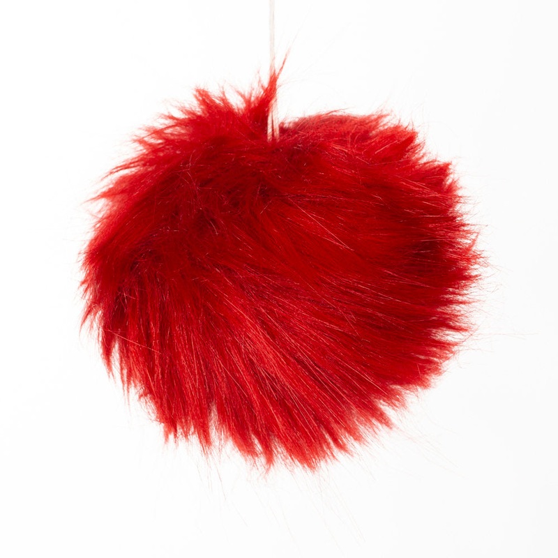 Loren Faux Fur Pom Pom, Red