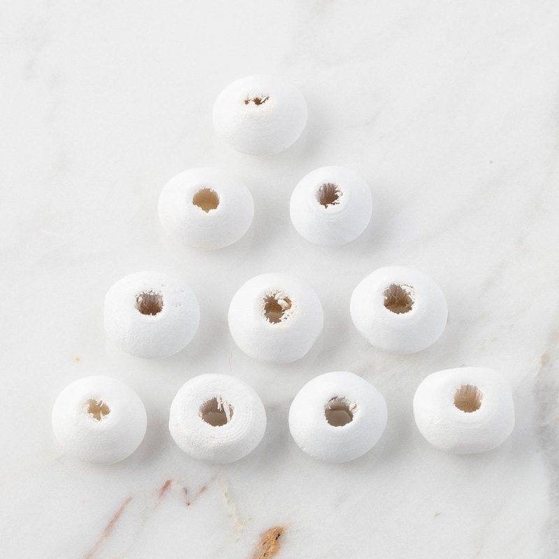 Loren 10 Pcs Wooden Flat Round Bead, White