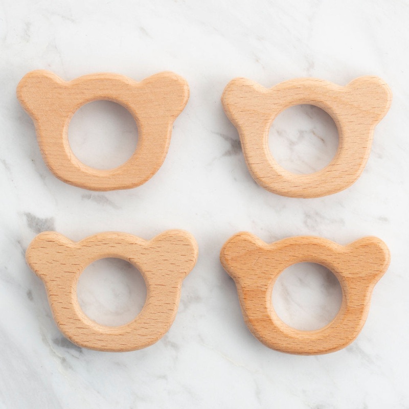 Loren 4 Pcs Wooden Teether Ring, Teddy Bear