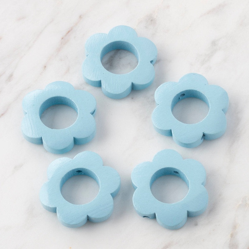 Loren 5 Pcs Diasy Shaped Wooden Bead, Blue