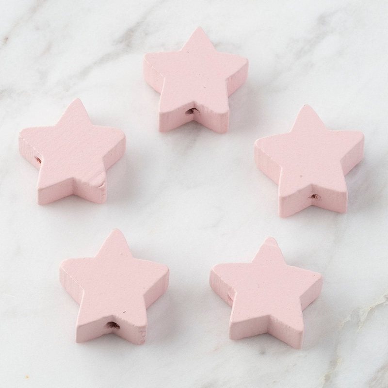 Loren 5 Pcs Star Shaped Wooden Bead, Pink