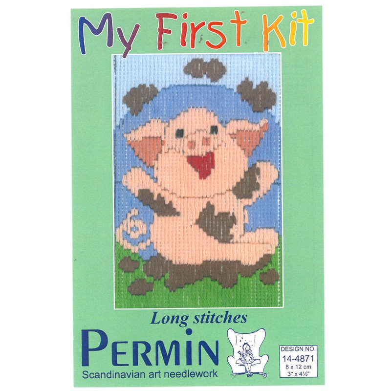 Permin My First Kit 8×12 cm Printed Long Stitch Kit, Piggy – 14-4871