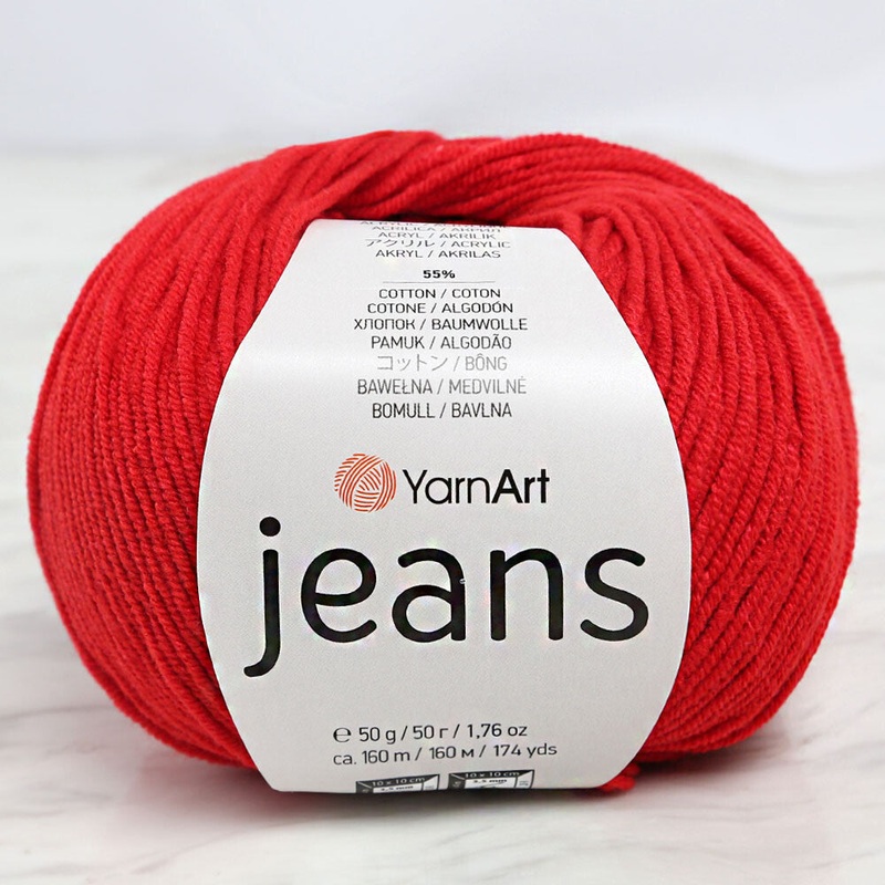 YarnArt Jeans Knitting Yarn, Red – 90