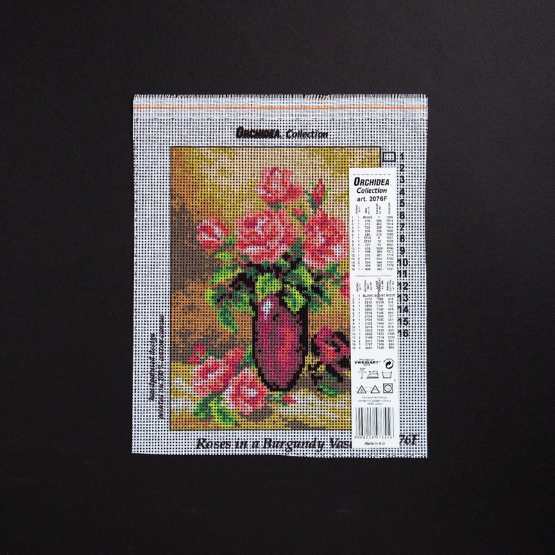 Orchidea 18x24cm Printed Gobelin, Roses in a Burgundy Vase – 2076F