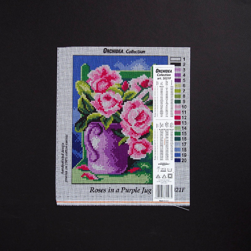 Orchidea 18x24cm Printed Gobelin, Roses in a Purple Jug – 3021F