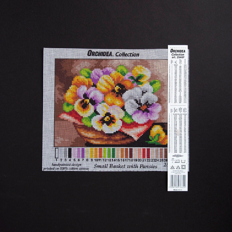 Orchidea 18x24cm Printed Gobelin, Small Basket with Pansies – 2546F