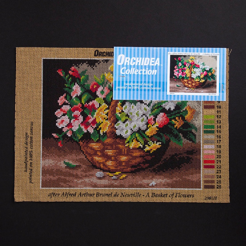 Orchidea 24x30cm Printed Gobelin, Alfred Arthur Brunel de Neuville – A Basket of Flowers – 2903H