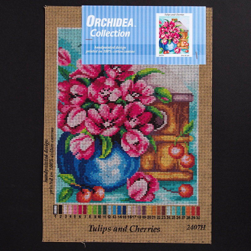 Orchidea 24x30cm Printed Gobelin, Tulips and Cherries – 2407H