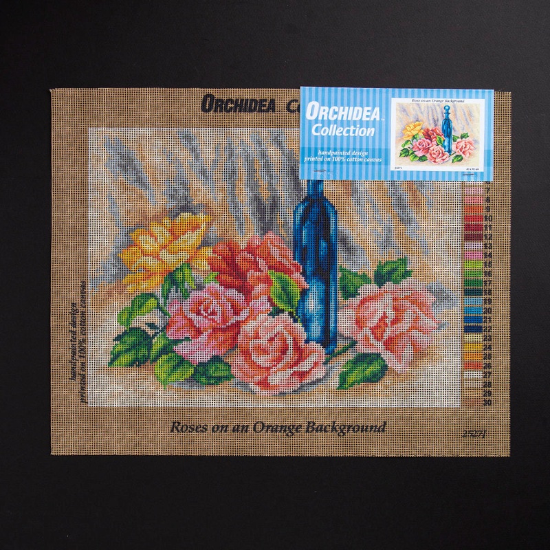 Orchidea 30x40cm Printed Gobelin, Roses on an Orange Background – 2527J