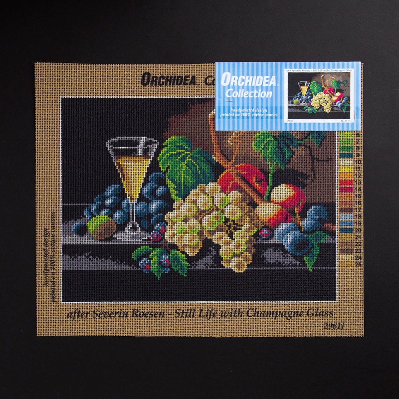 Orchidea 30x40cm Printed Gobelin, Severin Roesen – Still Life with Champagne Glass – 2961J