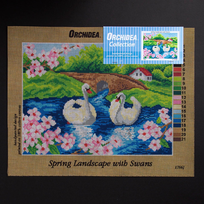 Orchidea 30x40cm Printed Gobelin, Spring Lanscape with Swans – 1766J