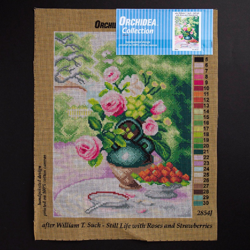 Orchidea 30x40cm Printed Gobelin, William T.Such – Still Life with Roses and Strawberries – 2854J