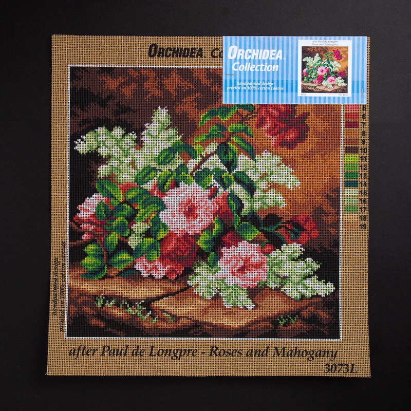 Orchidea 40x40cm Printed Gobelin, Paul de Longpre Roses and Mahogany – 3073L