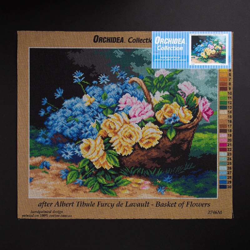 Orchidea 40x50cm Printed Gobelin, Albert Tibule Furcy de Lavault – Basket of Flowers – 2746M
