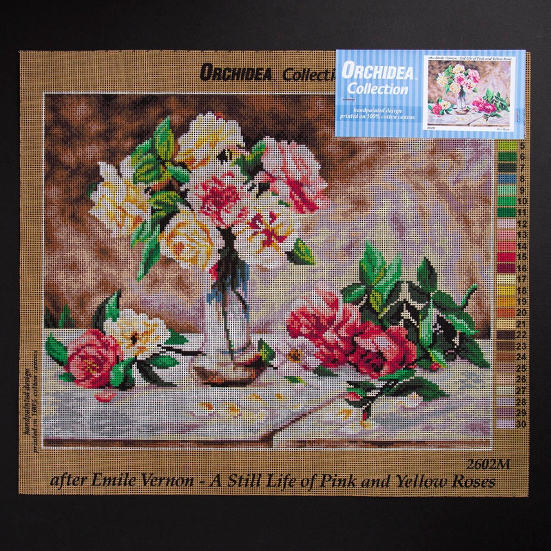 Orchidea 40x50cm Printed Gobelin, Emile Vernon – Still Life of Pink and Yellow Roses – 2602M