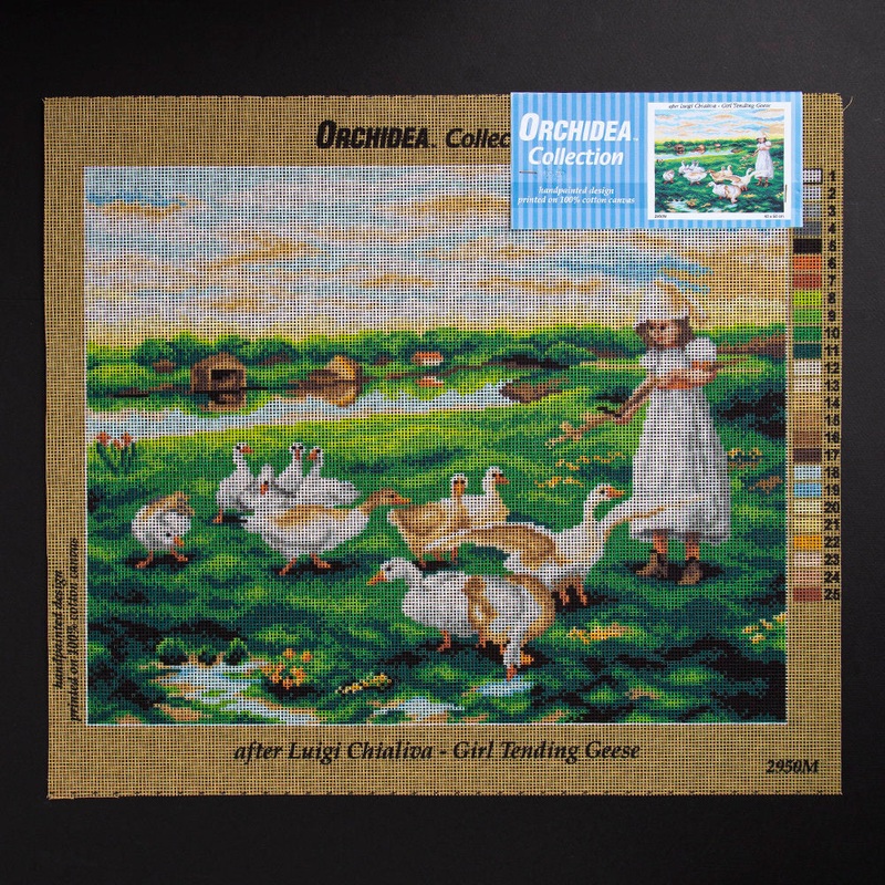 Orchidea 40x50cm Printed Gobelin, Luigi Chialiva – Girl Tending Geese – 2950M