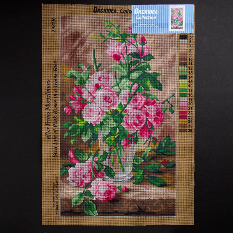 Orchidea 40x70cm Printed Gobelin, Still Life of Pink Roses in a Glass Vase – 2981R