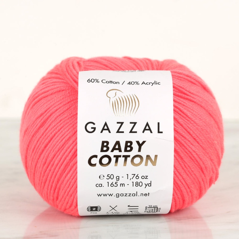 Gazzal Baby Cotton Knitting Yarn, Neon Pink – 3460