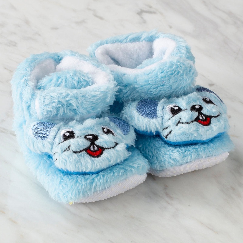 Loren Baby Booties, Blue Squirrel