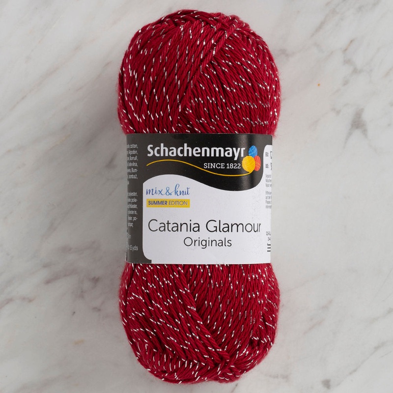 Schachenmayr Catania Glamour 50g Sparkly Yarn, Red – 00132