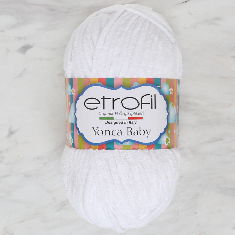 Etrofil Yonca Chenille Yarn, White – 70136