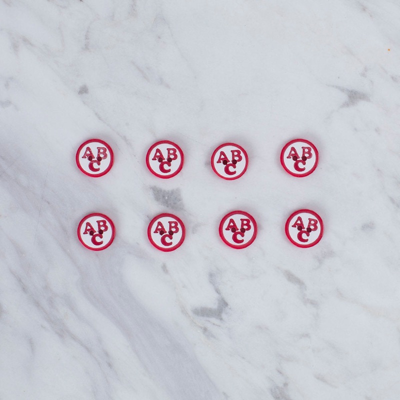 Loren Crafts 8 Pack ABC Patterned Button, Red – 566
