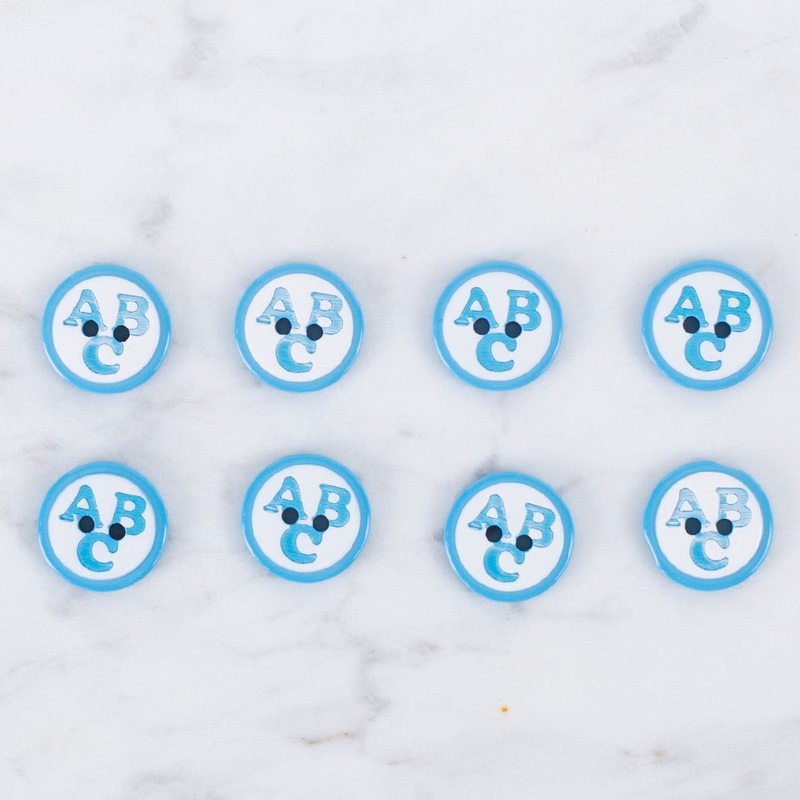 Loren Crafts 8 Pack ABC Patterned Button, Blue – 0561