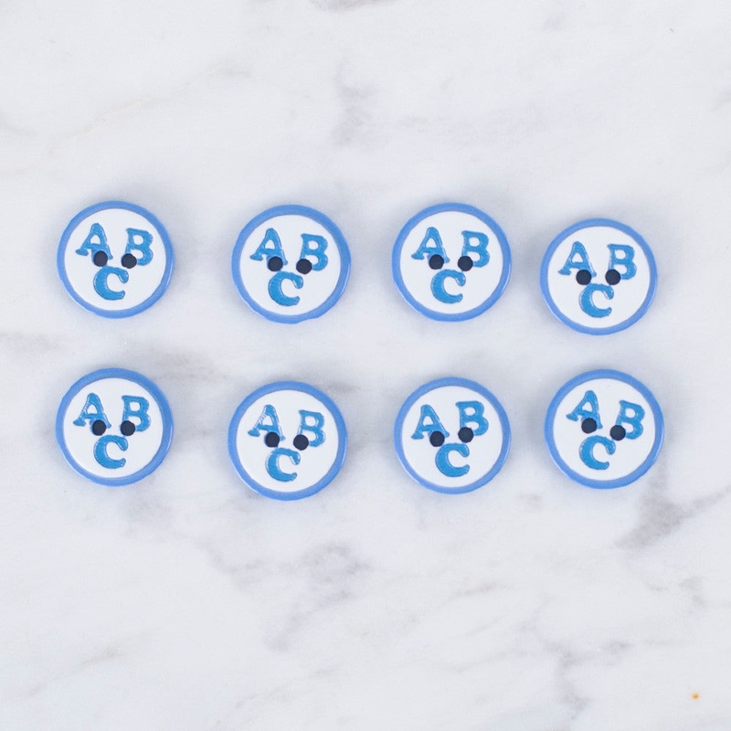 Loren Crafts 8 Pack ABC Patterned Button, Blue – 0562