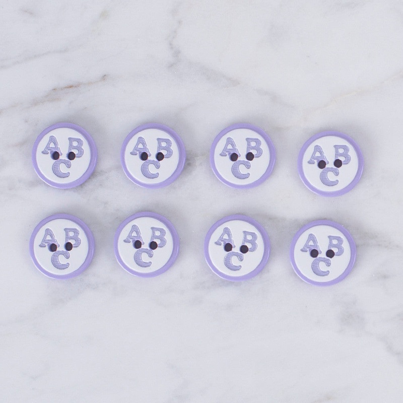 Loren Crafts 8 Pack ABC Patterned Button, Lilac – 0559