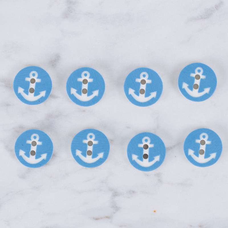 Loren Crafts 8 Pack Anchor Button, Blue – 0430