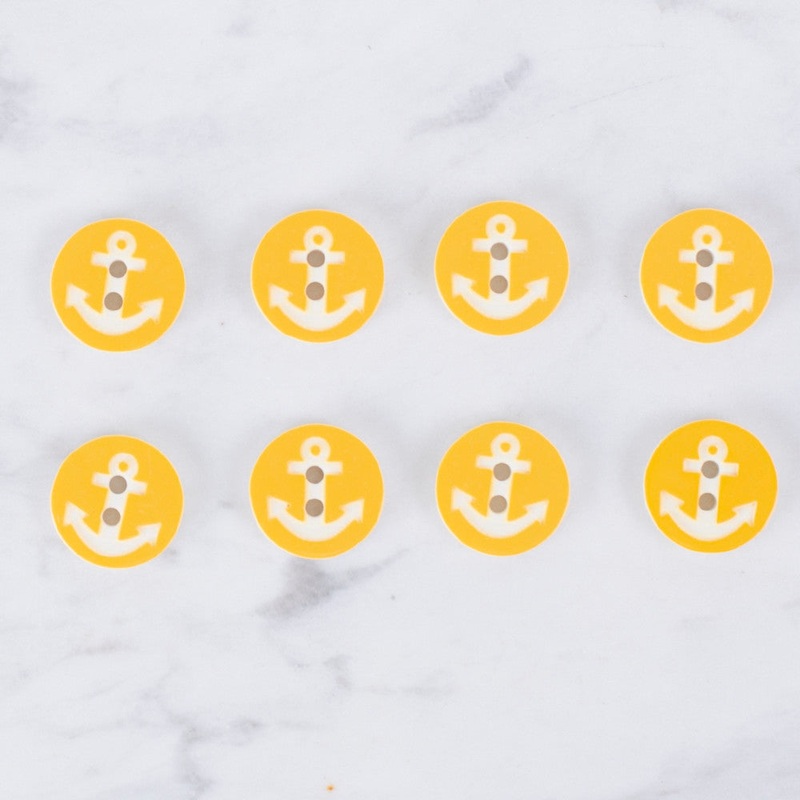 Loren Crafts 8 Pack Anchor Button, Yellow – 0432