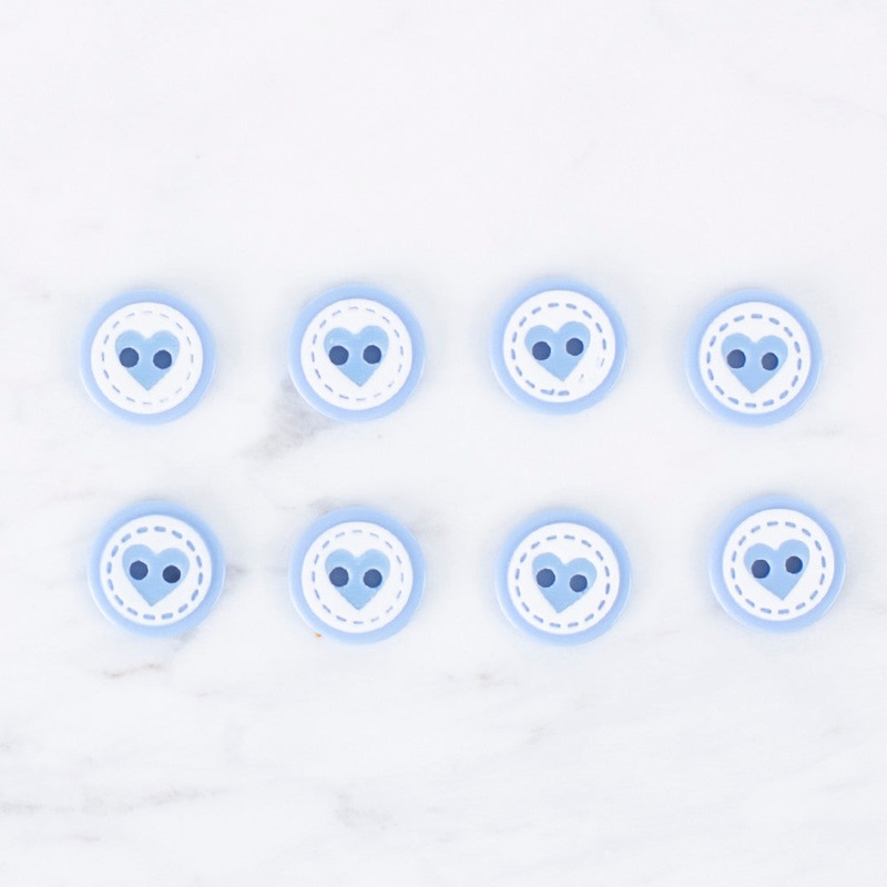 Loren Crafts 8 Pack Heart Button, Blue – 0476