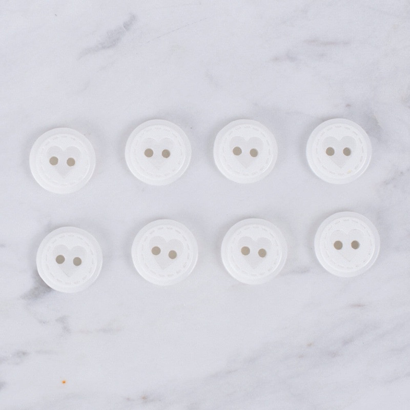 Loren Crafts 8 Pack Heart Button, White – 0469