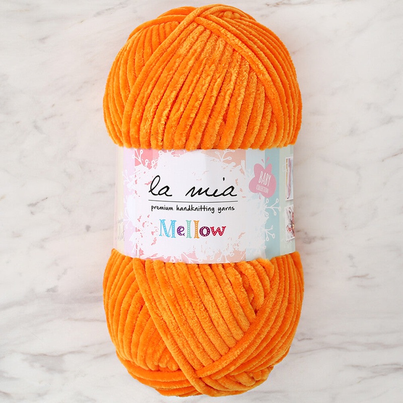 La Mia Mellow Chenille Yarn, Neon Orange – 937
