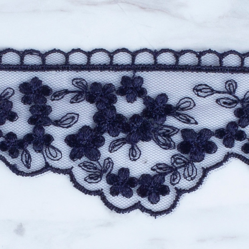 nel Lace Ribbon, 5 cm, Navy Blue, Flower Patterned – 3406