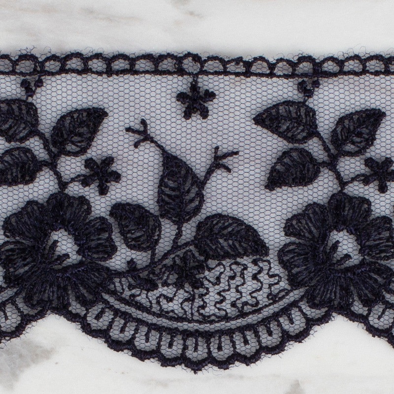 nel Lace Ribbon, 5 cm, Navy Blue, Flower Patterned – 60