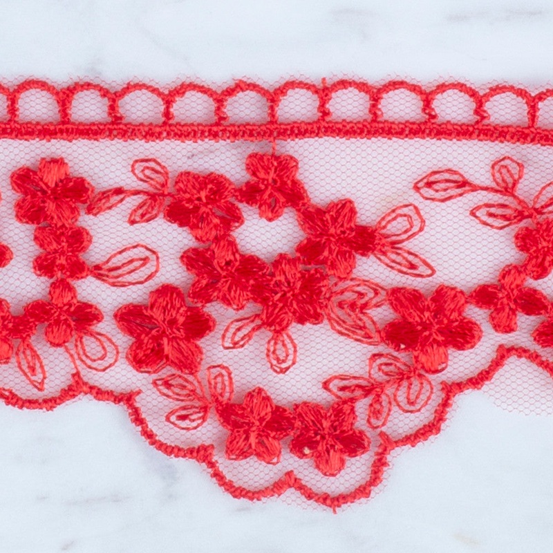 nel Lace Ribbon, 5 cm, Red, Flower Patterned – 3406