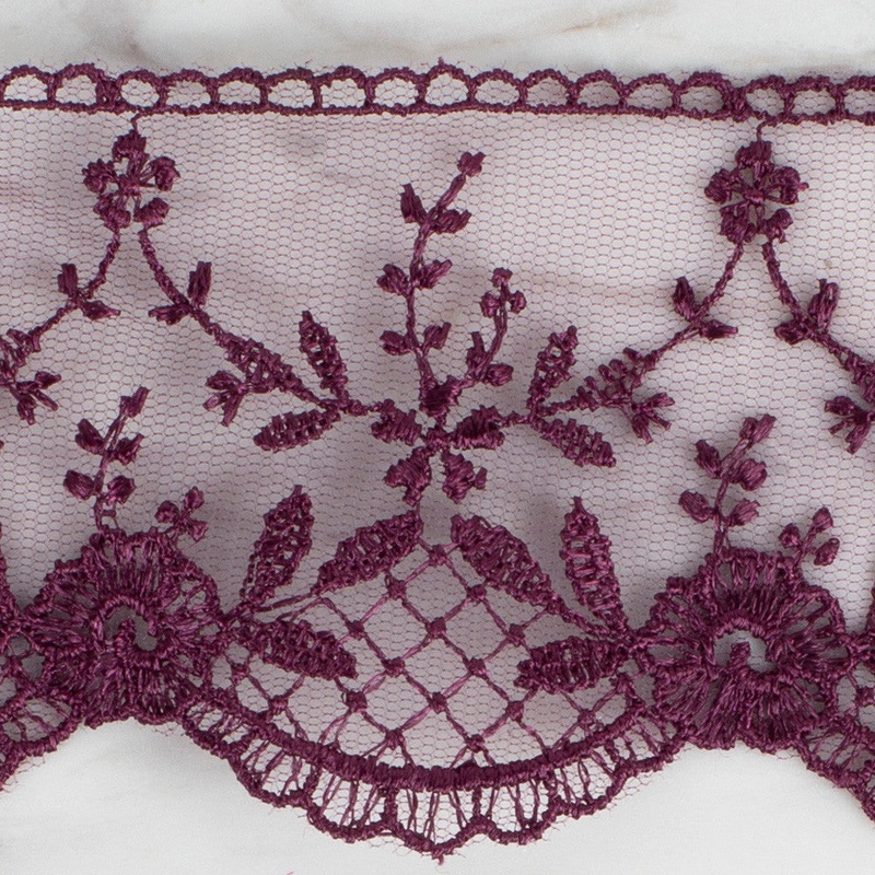 nel Lace Ribbon, 6 cm, Aubergine, Flower Patterned – 61