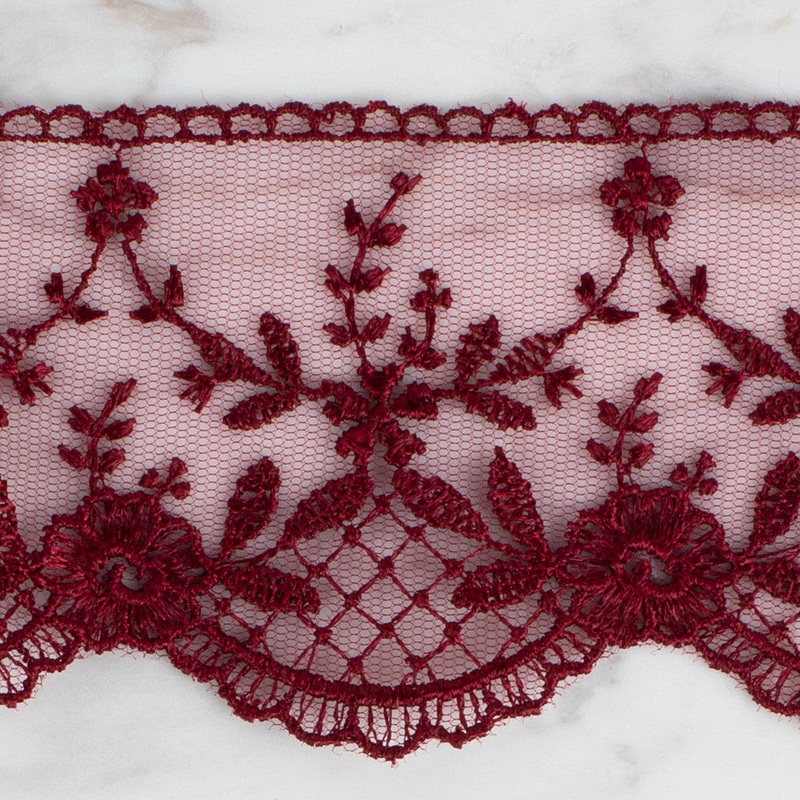 nel Lace Ribbon, 6 cm, Claret, Flower Patterned – 61